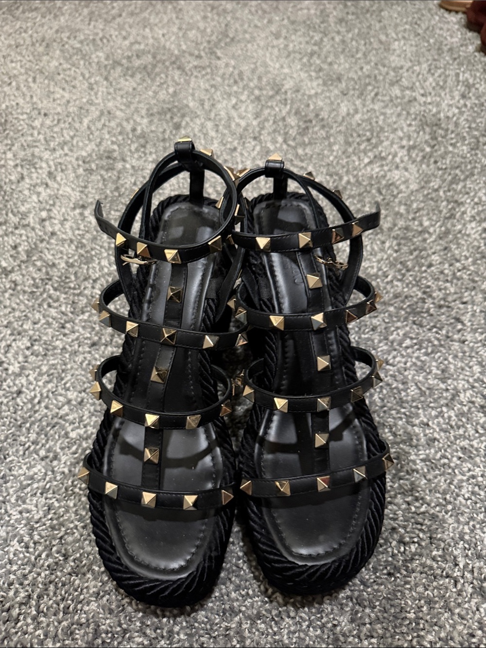 Valentino Garavani Black Leather Rockstud Strappy Sandals